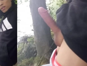 Adidas boy Jon Arteen takes selfies, jerks his cock, precum flows from his juicy glans, the horny cutie squirts cum while moaning like a gay twink outside in the rain and the birds singing by the water