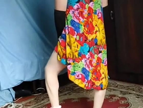 18 Youtube Model Crossdresserkitty Sexy Villager Housewife Dress Long Stockings White BBW Femboy Stripteasing At Stepsister