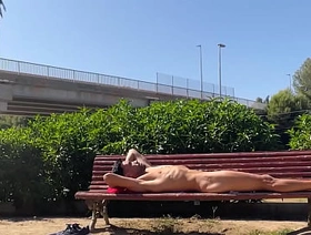 Fully naked on the park bench at broad daylight