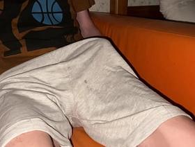 Twink pours his shorts with cum