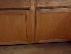 Naughty kitchen floor and sink piss