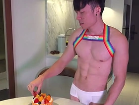 Messy cake? model eating!He's such a tease...