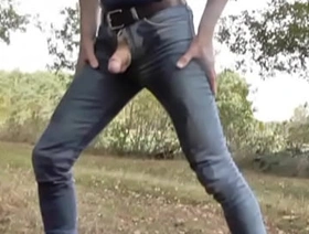 pissing in jeans and rubber