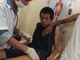 Asia twink cums after 3way sex and oral with doctors