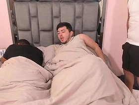 Fucking my best friend's boyfriend bareback while he sleeps and almost discovers us, fucked in his own bed.