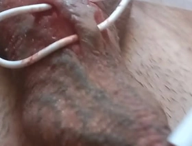 I put the headphone plug in my urethra and in my big cock piercing holes. And I cum like crazy twice.