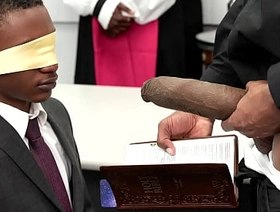 Jesus Christ! Baptist boy Dominic Young eats pastor Prince Reign's cock from a holy Bible! Everything is supervised by black priests Brock Johnson and Mr Cali!