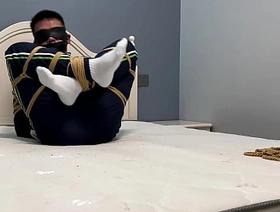 Asian boy in white socks and Ebi-position bondage