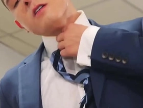 Suited Bastian Karim bent over for an ass drilling by hot Vadim Romanov