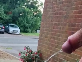 Chubby Gay Guy taking a risky piss outside