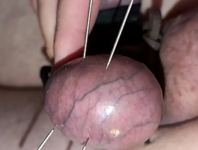 Extreme CBT Testicle Skewering Orgasm - Medical Clinic Fetish - Acupuncture Cumshot With 4 Pins In My Balls - Amateur BDSM & Cock Piercing
