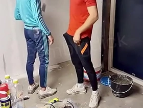 Two Guy Asian construction workers fuck  outdoor