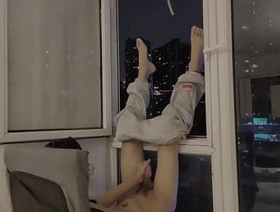 Slim gay teenager exposes masturbation cumshot in front of the window - college boy   gay boy  twinks   slim boy   -xixiboy