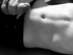 Skinny boy in jeans strokes his dick till he cums